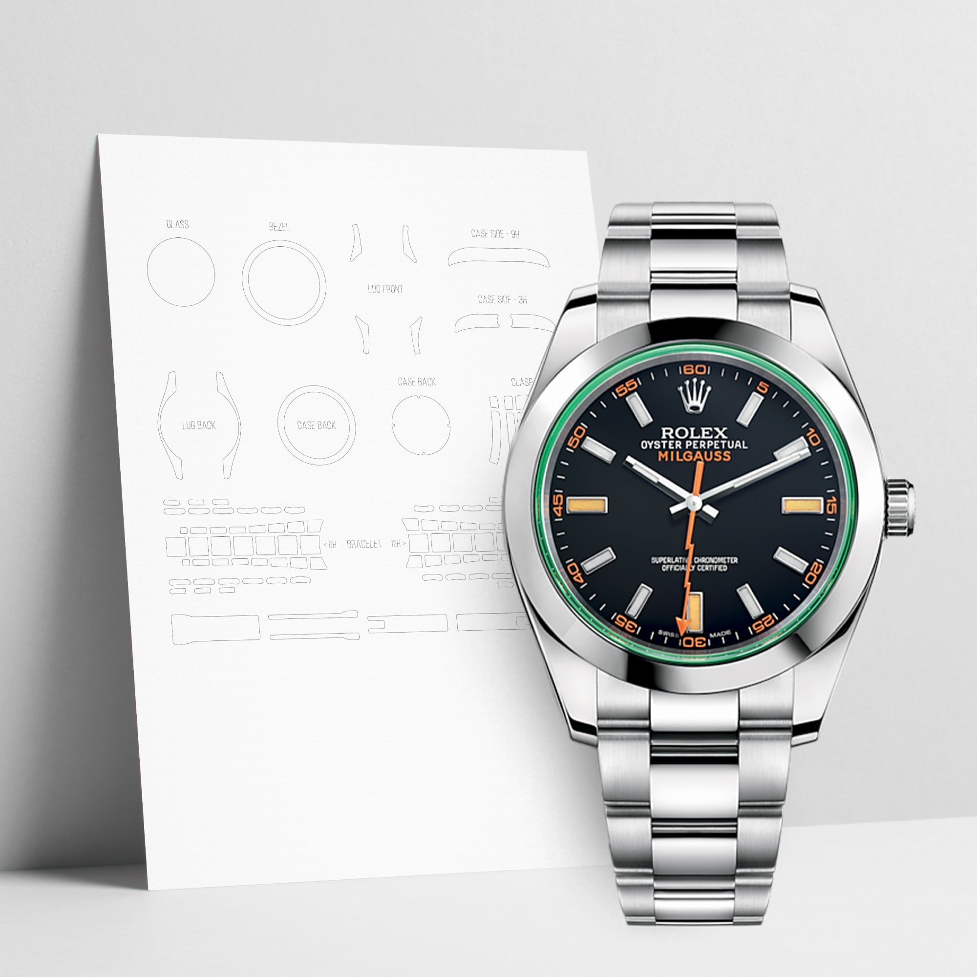 WATCHSHELL ROLEX MILGAUSS 116400GV 40MM OYSTER PROTECTIVE FILM