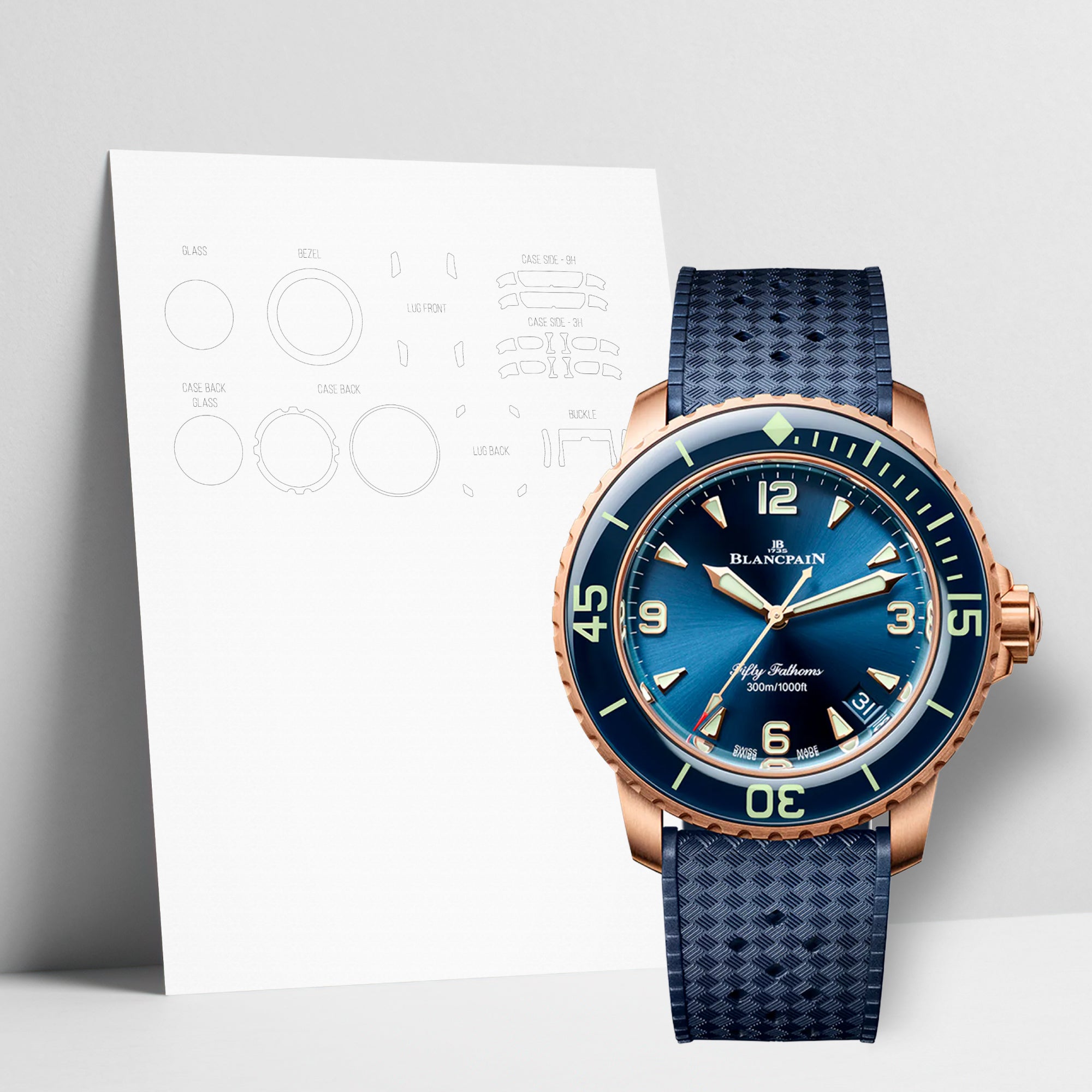 WATCHSHELL BLANCPAIN FIFTY FATHOMS 5010 36B40 O64B 42.3MM PROTECTIVE FILM
