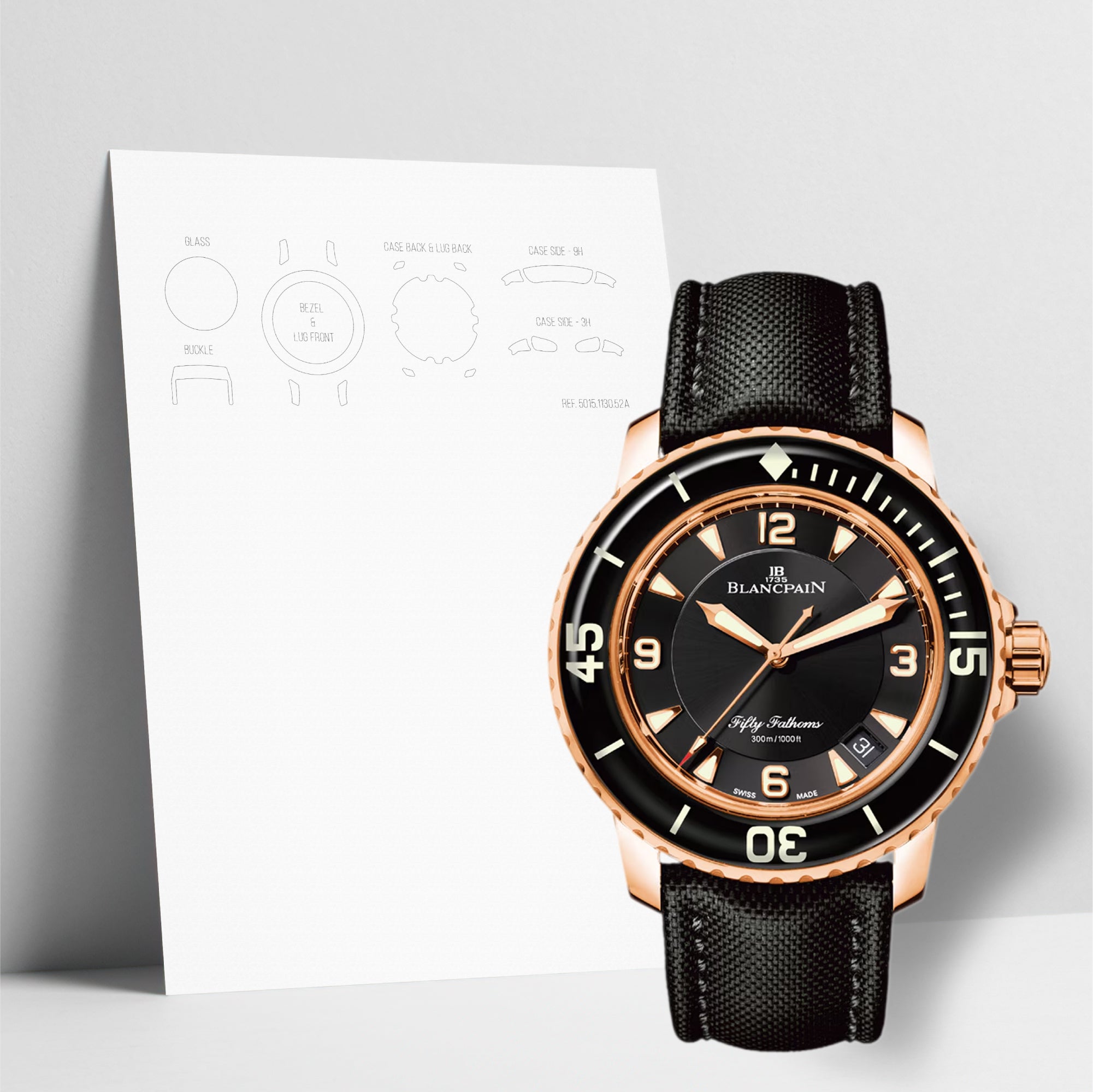WATCHSHELL BLANCPAIN FIFTY FATHOMS 5015 3630 52B 45MM PROTECTIVE FILM